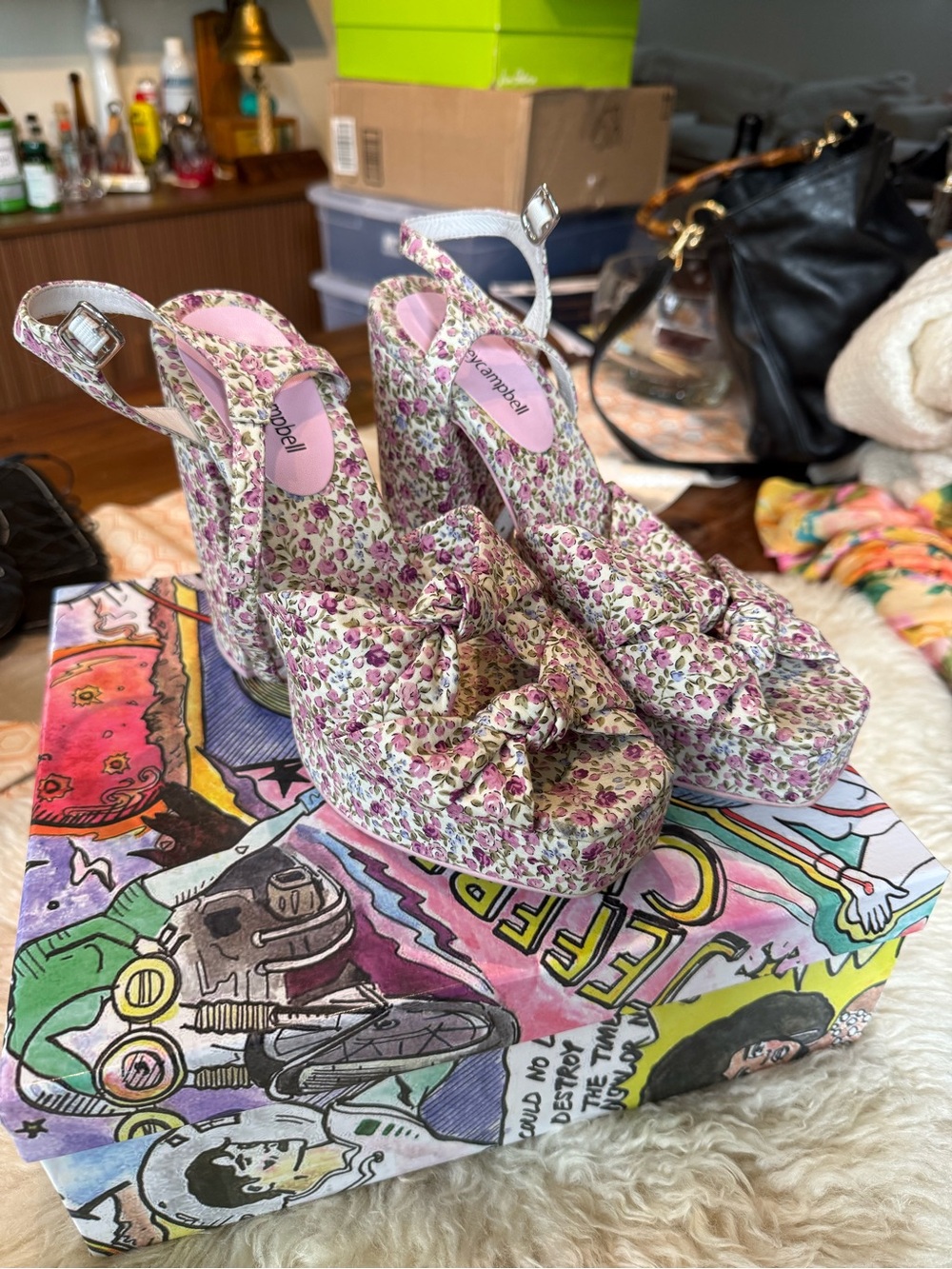 Jeffrey Campbell Floral Platform Ankle-Strap Heels - Size 10